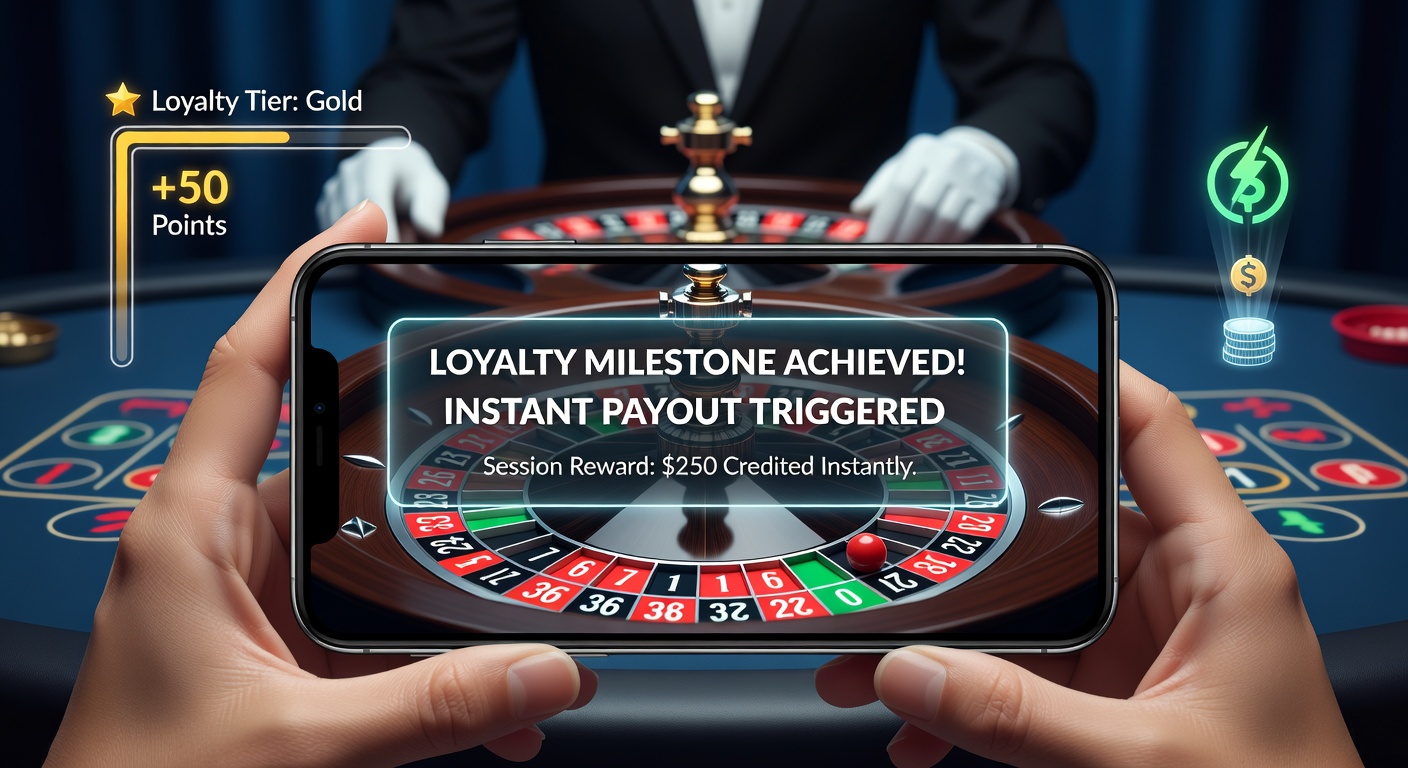 Detailansicht einer Roulette-App mit Loyalty-Meilenstein-Benachrichtigung und Auszahlungsbestätigung