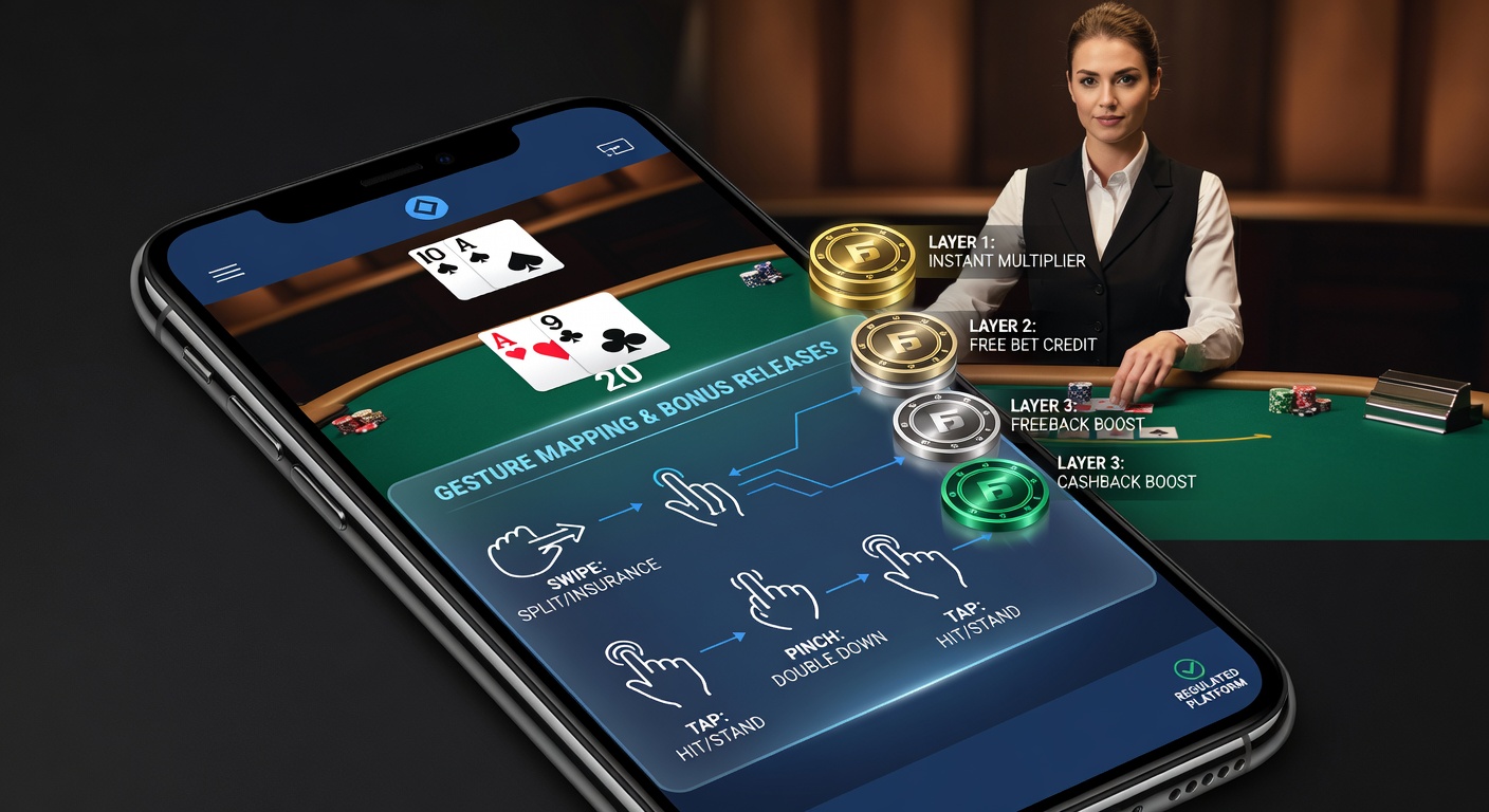Mobile Schnittstelle mit Gestensteuerung beim Live-Dealer-Blackjack auf einem Smartphone-Display