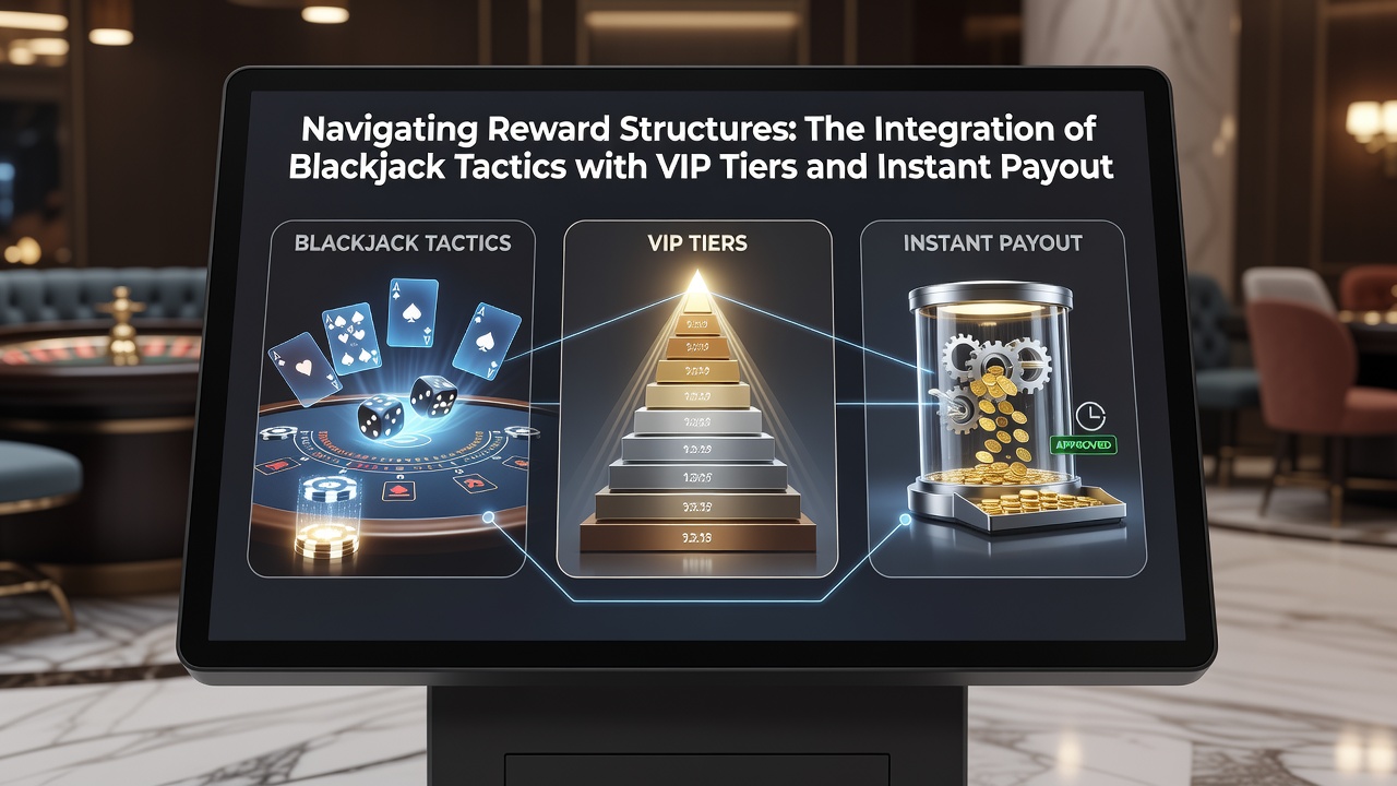 Detailansicht einer mobilen App mit VIP-Tier-Übersicht und Blackjack-Taktik-Overlay