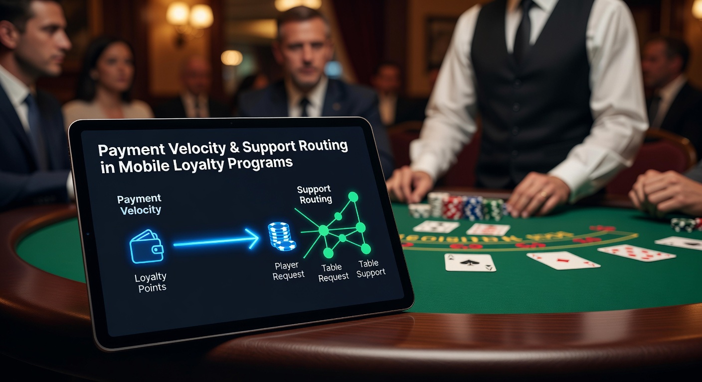 Mobile Schnittstelle zeigt Zahlungsabwicklung und Support-Routing in einem Tischspiel-Treueprogramm