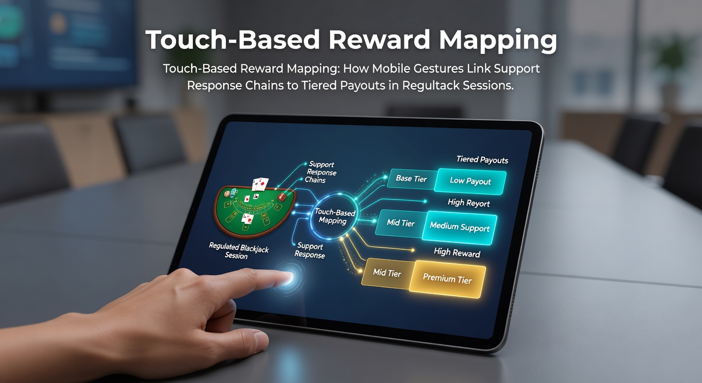 Darstellung einer mobilen Blackjack-Oberfläche mit Touch-Gesten und Belohnungsketten auf einem Tablet